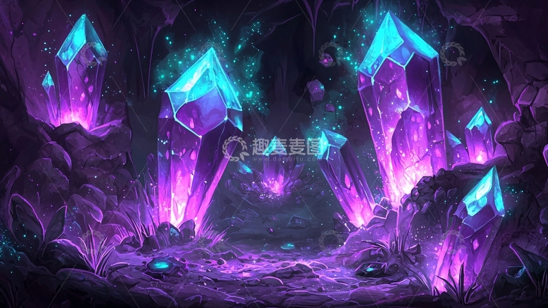 高清大图下载【趣麦麦图】暗紫色水晶洞穴