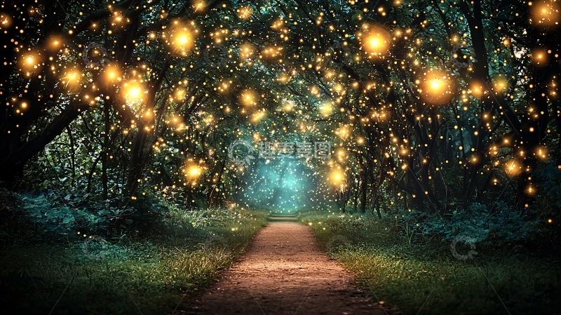高清大图下载【趣麦麦图】萤火虫森林小路