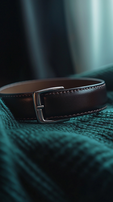 深棕色皮带质感特写