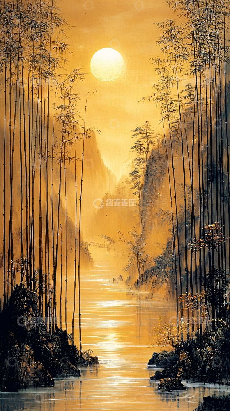 高清大图下载【趣麦麦图】月夜山水竹林剪影