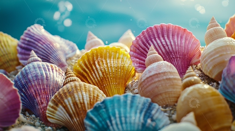 高清大图下载【趣麦麦图】彩色贝壳沙滩