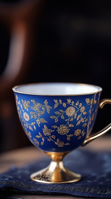 蓝色金边瓷杯