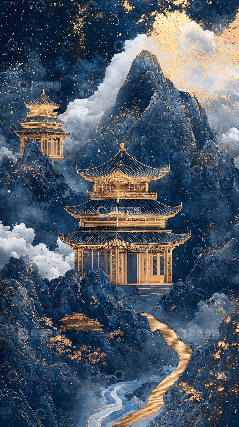 高清大图下载【趣麦麦图】山间古建筑云雾缭绕