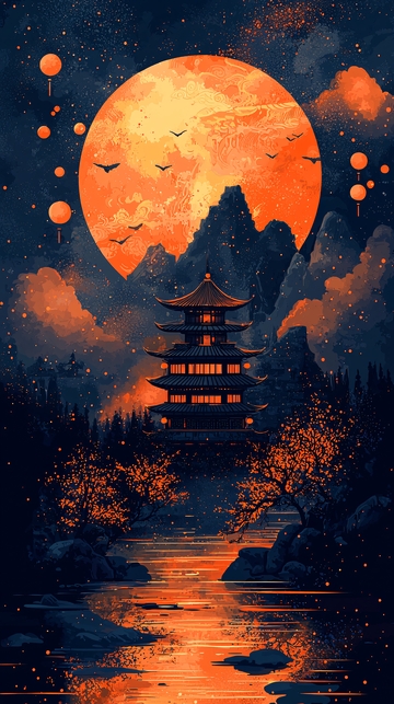 月夜下的东方宝塔景色