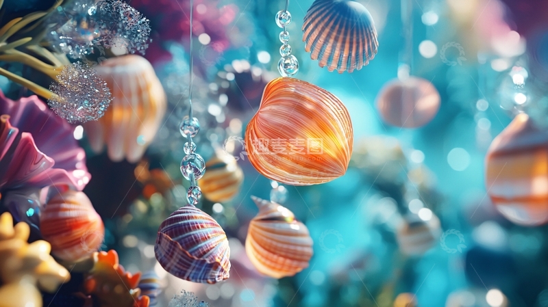 高清大图下载【趣麦麦图】色彩斑斓的海螺贝壳挂饰