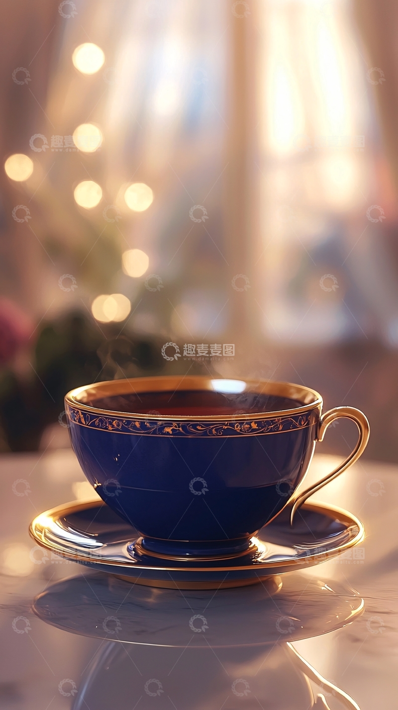 高清大图下载【趣麦麦图】温暖的蓝色茶杯
