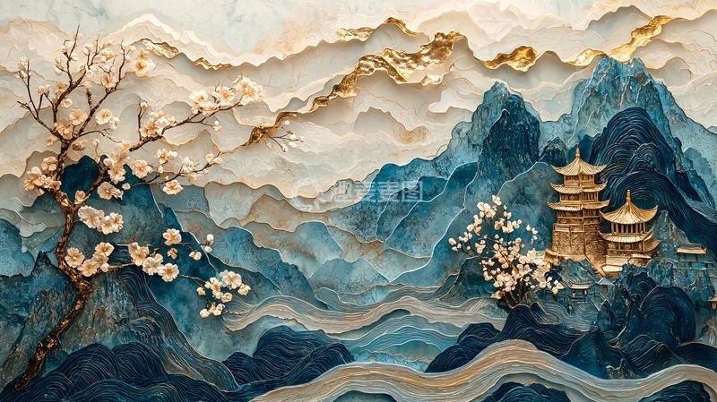 高清大图下载【趣麦麦图】水墨画风山水风景