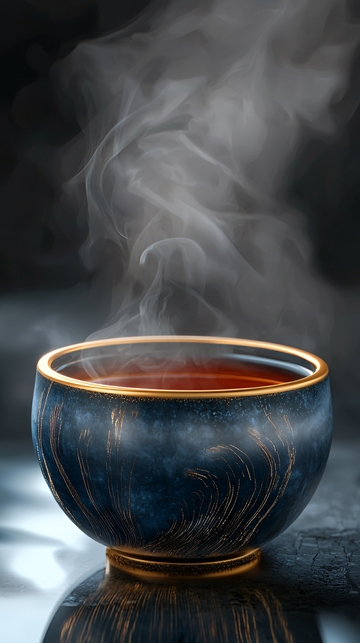 冒着热气的茶杯