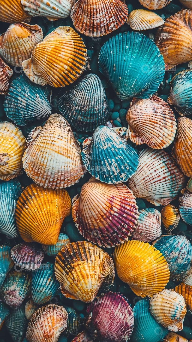 高清大图下载【趣麦麦图】彩色贝壳堆积