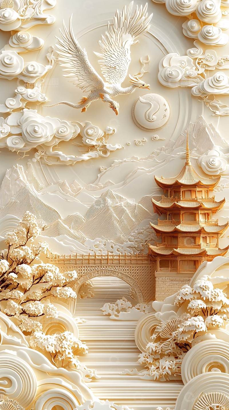 高清大图下载【趣麦麦图】轻奢雕花立体墙纸