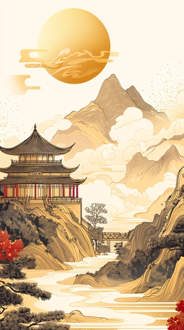 金色山水国风建筑