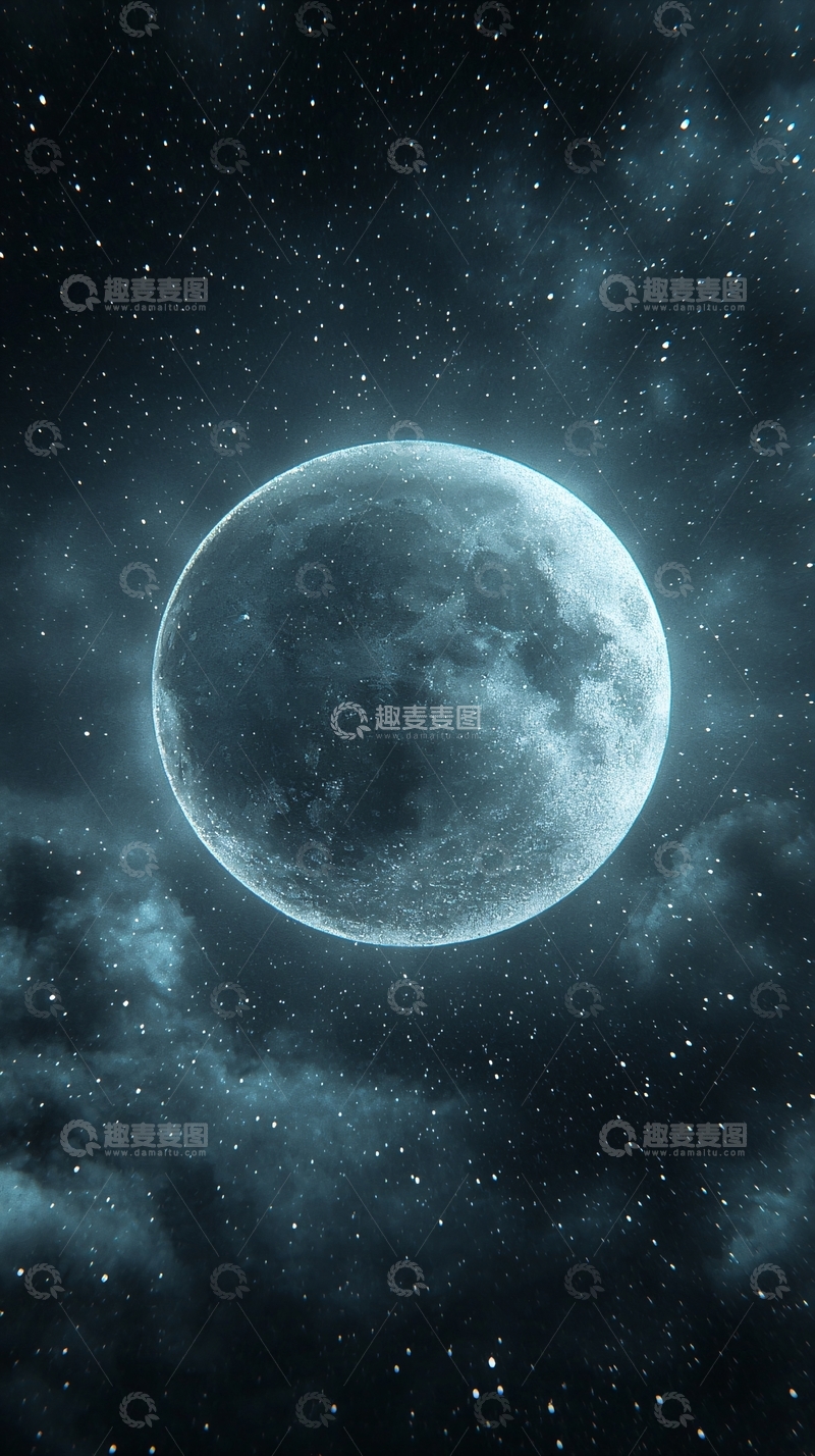 高清大图下载【趣麦麦图】蓝色梦幻星空月亮