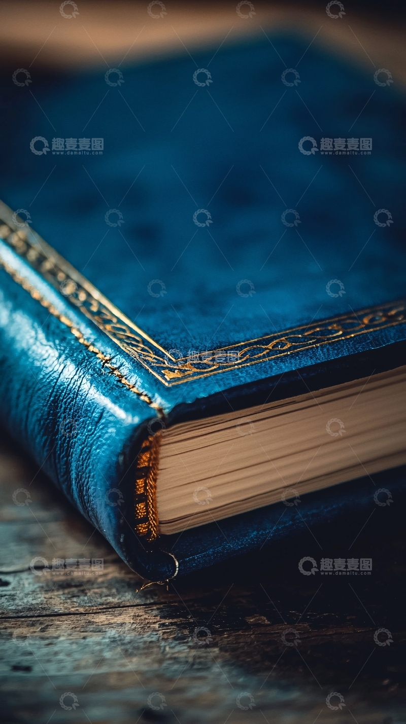 高清大图下载【趣麦麦图】深蓝色皮革古籍
