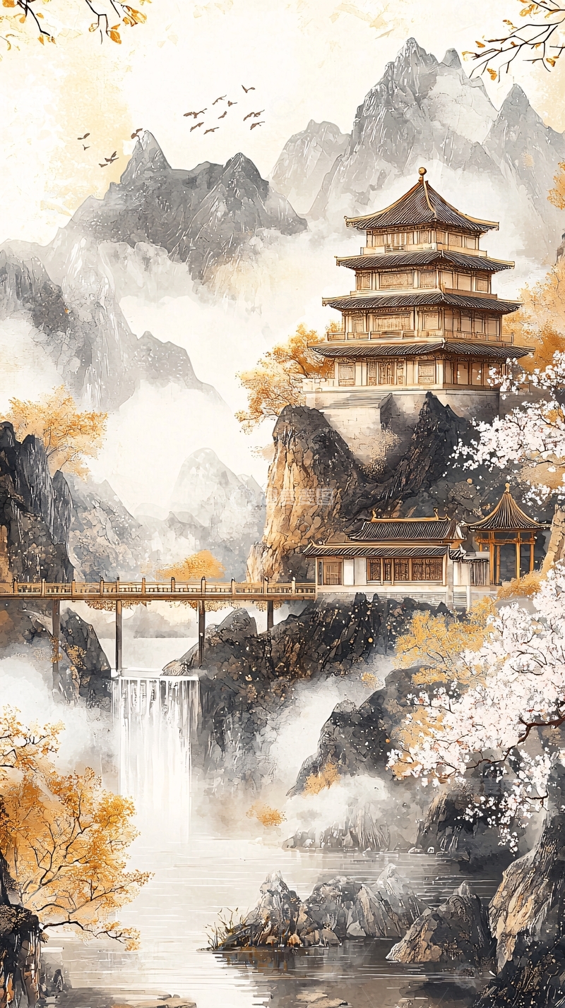 高清大图下载【趣麦麦图】水墨古风建筑山水画
