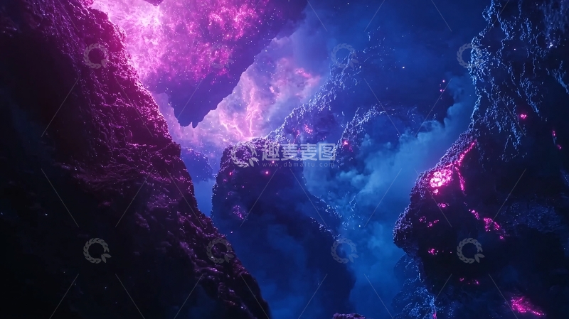 高清大图下载【趣麦麦图】奇幻紫色蓝色宇宙峡谷