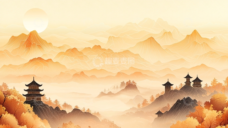 高清大图下载【趣麦麦图】金色山水