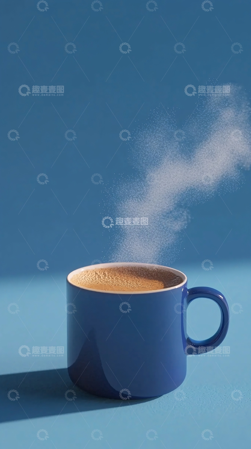 高清大图下载【趣麦麦图】蓝色背景咖啡杯
