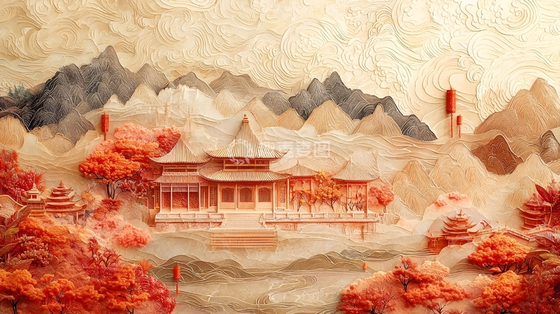 高清大图下载【趣麦麦图】国风山水建筑