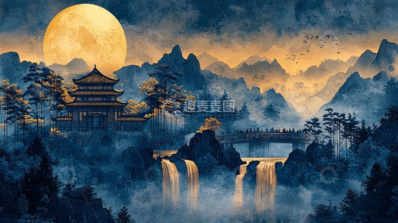 高清大图下载【趣麦麦图】水墨风月夜