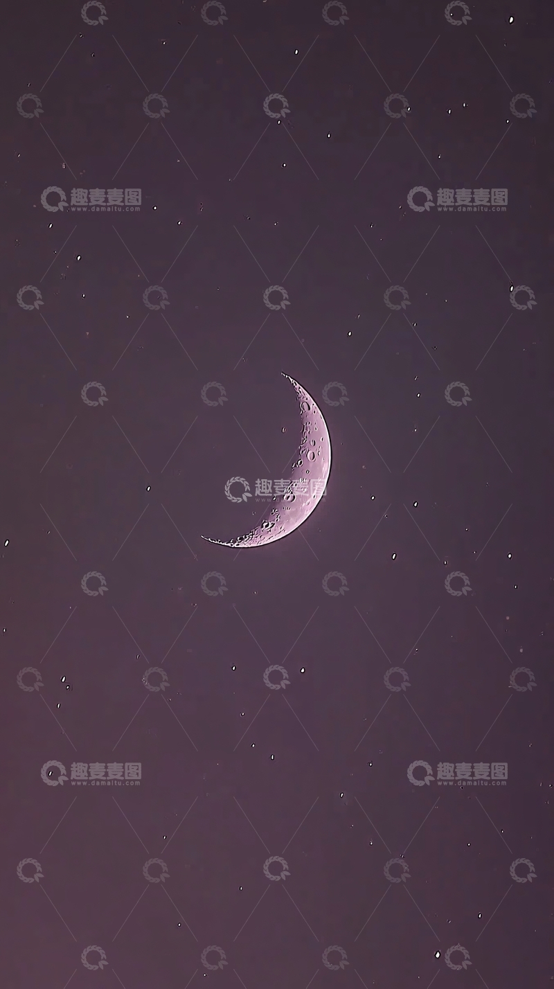 高清大图下载【趣麦麦图】紫色夜空新月