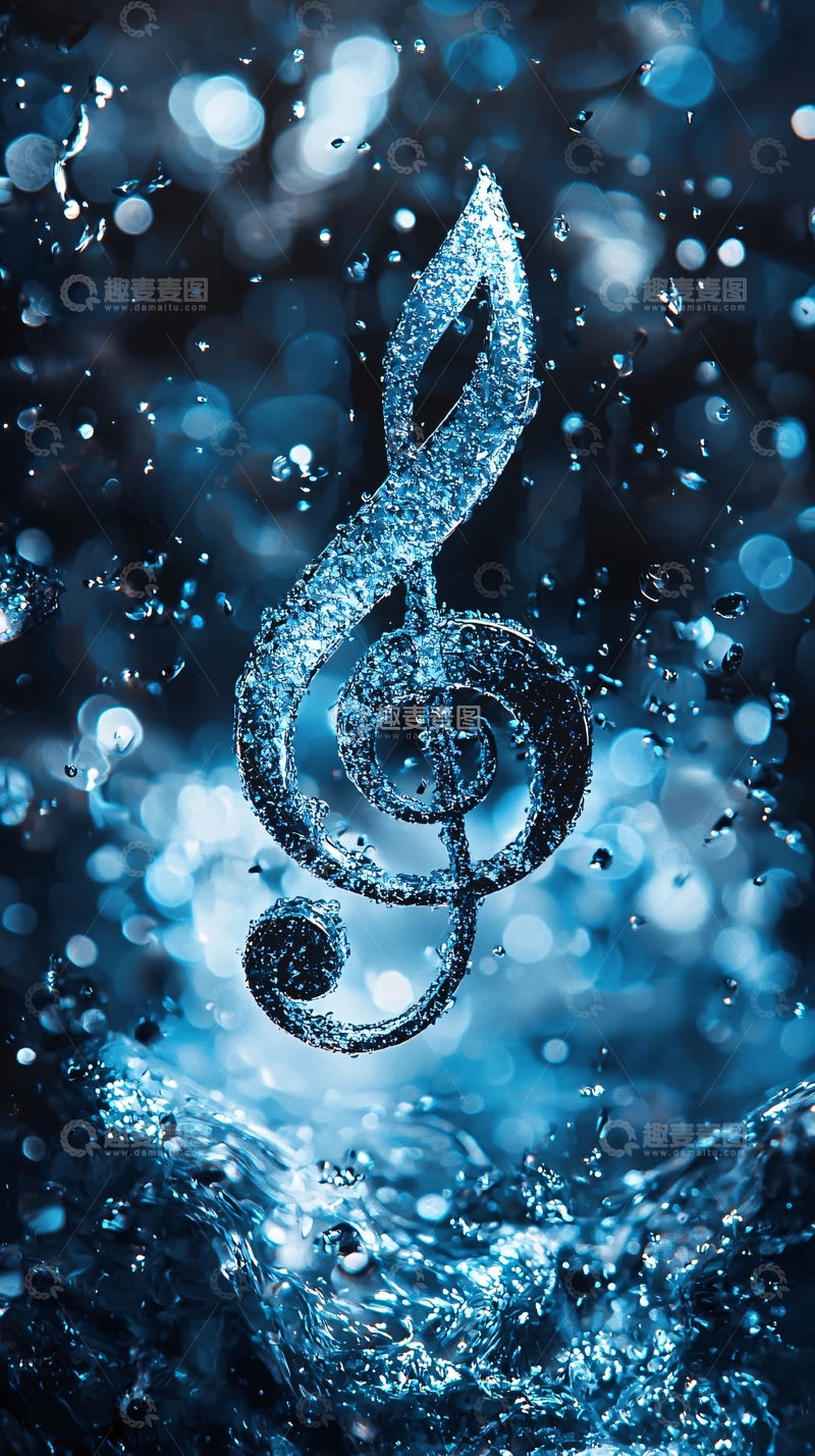 高清大图下载【趣麦麦图】蓝色水滴音符背景