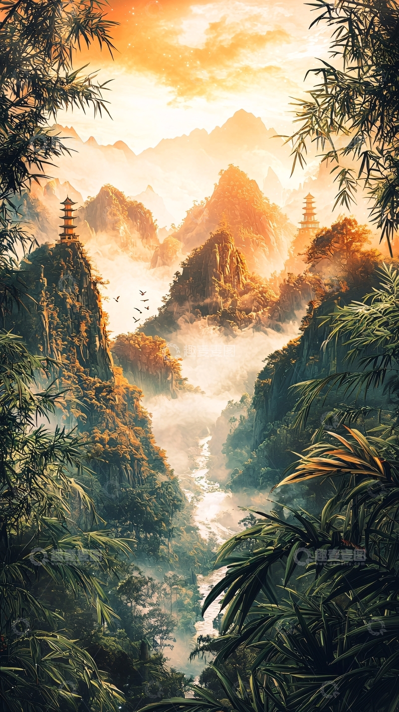 高清大图下载【趣麦麦图】山间云雾缭绕的唯美仙境