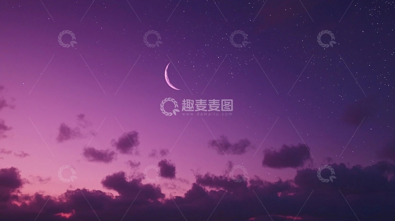 高清大图下载【趣麦麦图】紫色天空新月