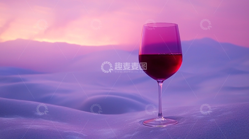 高清大图下载【趣麦麦图】红酒杯日落雪地背景