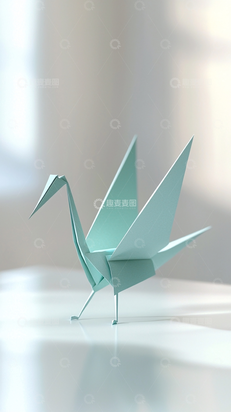 高清大图下载【趣麦麦图】浅绿色纸鹤