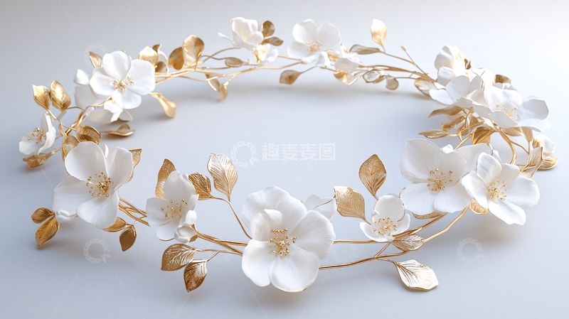 高清大图下载【趣麦麦图】白色花朵金箔头冠