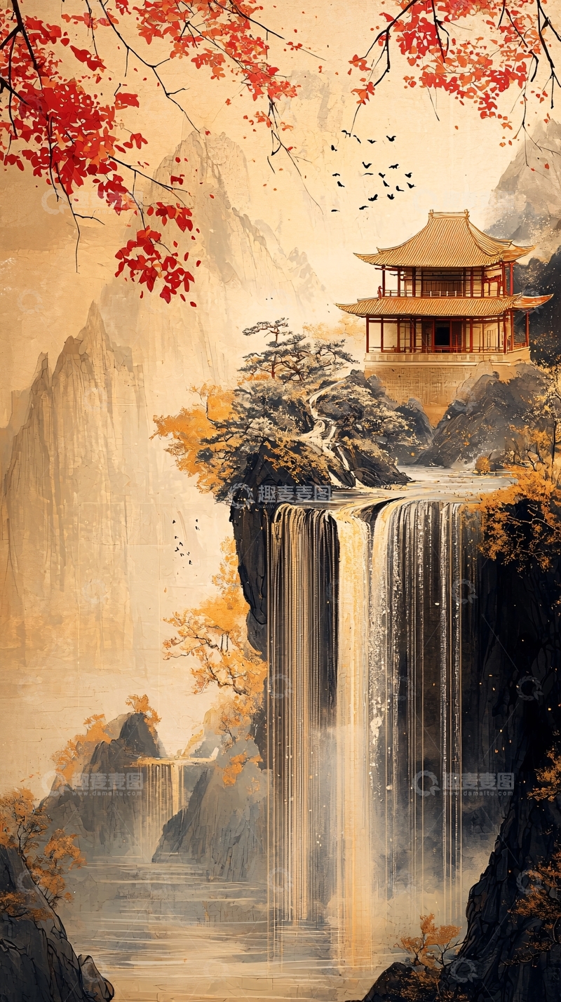 高清大图下载【趣麦麦图】悬崖上的古风建筑