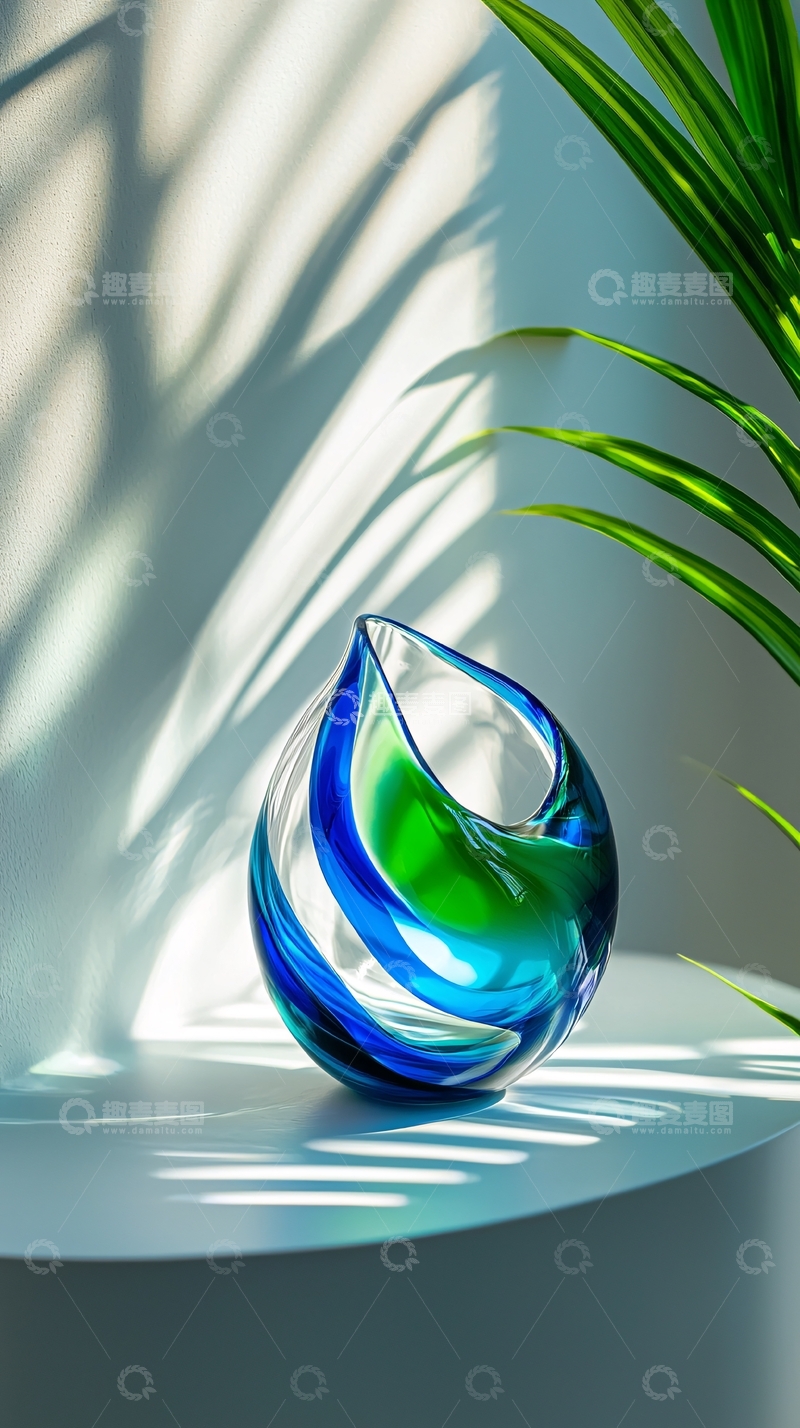 高清大图下载【趣麦麦图】蓝色绿色玻璃花瓶