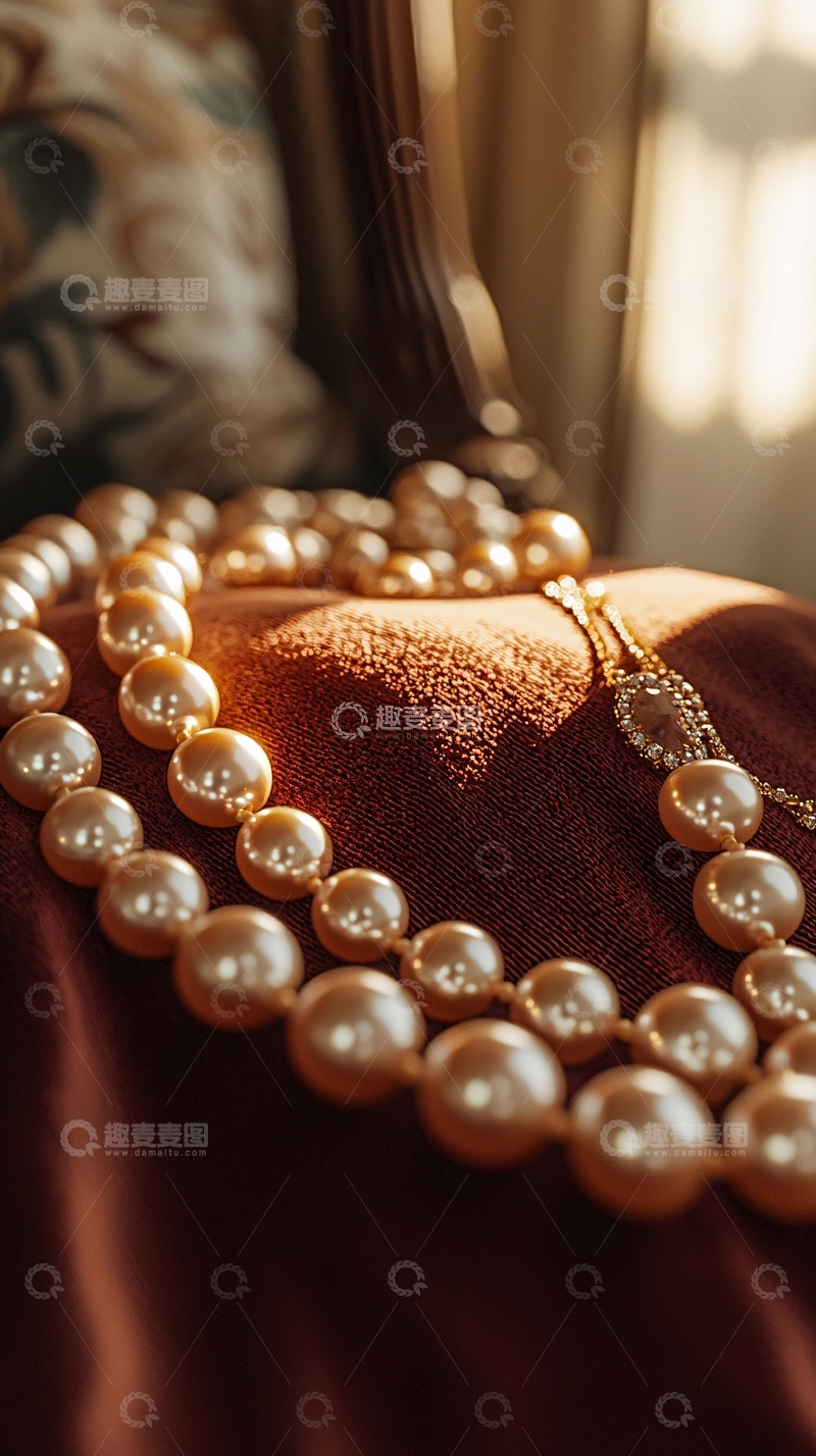 高清大图下载【趣麦麦图】阳光下的大珍珠项链