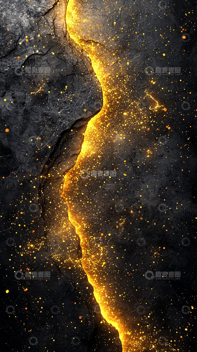 高清大图下载【趣麦麦图】岩石裂缝中流淌金色光芒