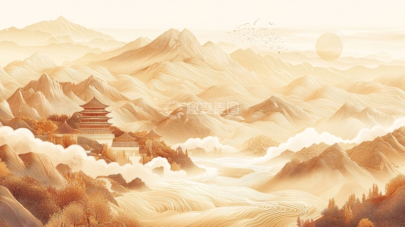 高清大图下载【趣麦麦图】水墨山水楼阁