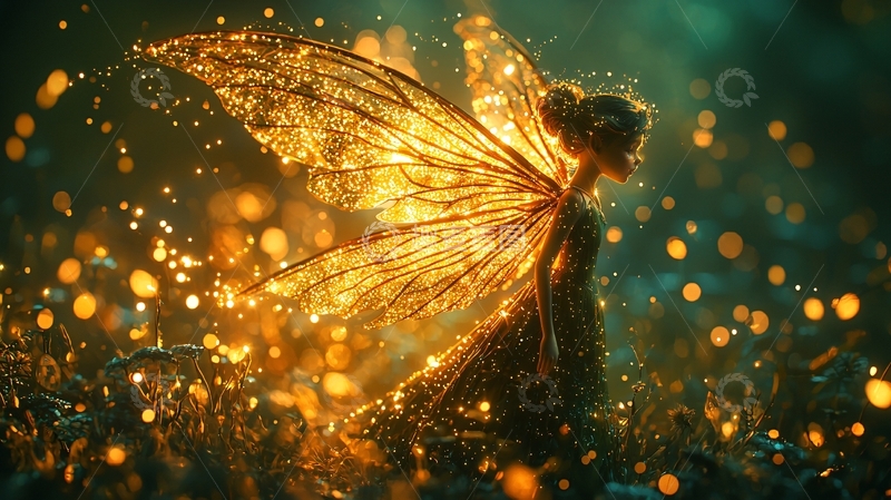 高清大图下载【趣麦麦图】闪耀金翼的精灵仙子