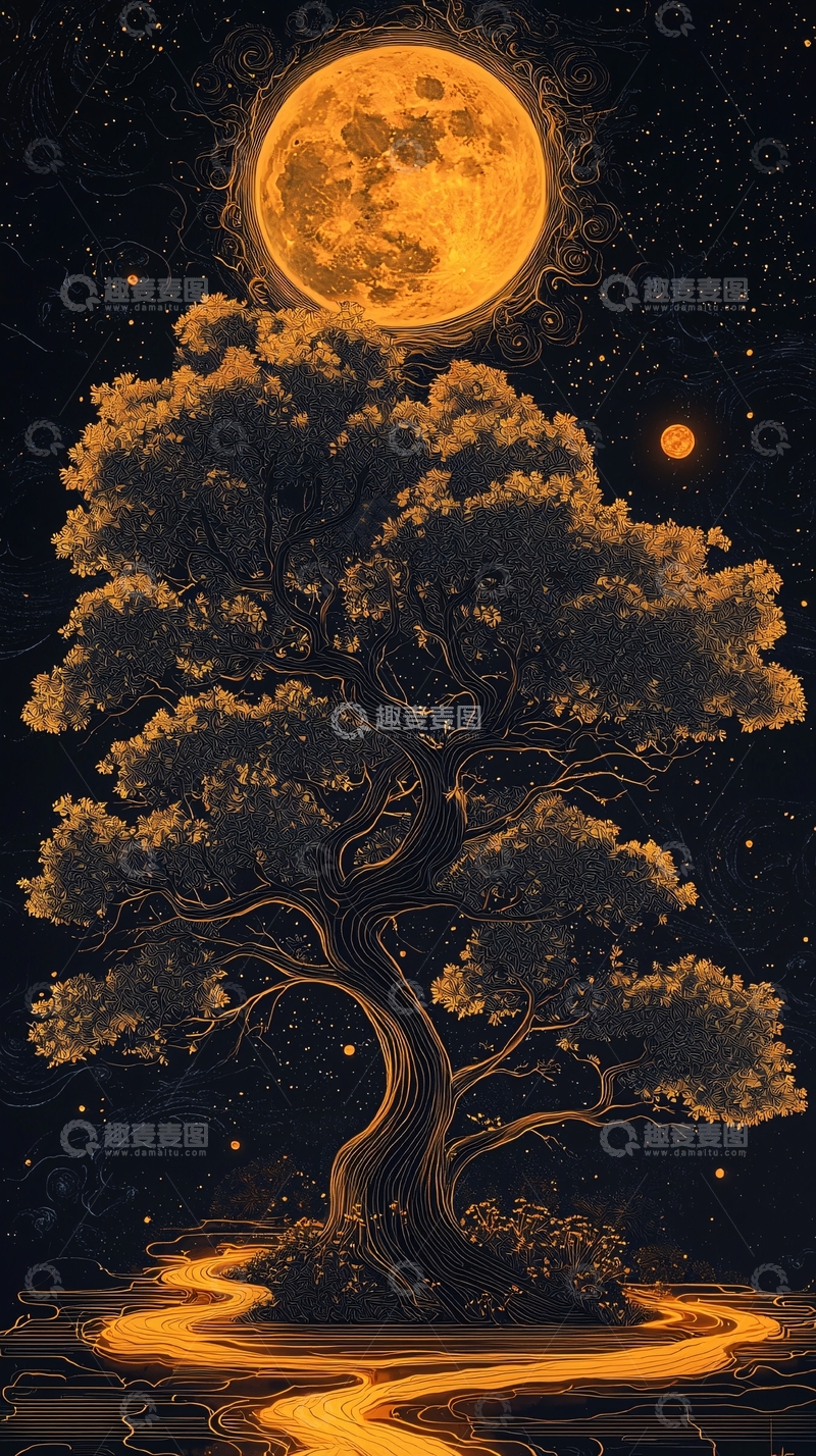 高清大图下载【趣麦麦图】月光下的大树