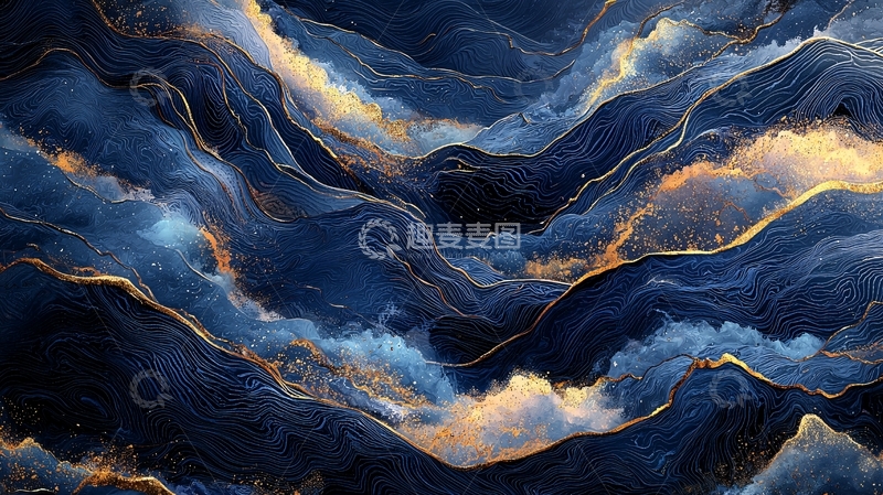 高清大图下载【趣麦麦图】抽象蓝色金色水墨纹理