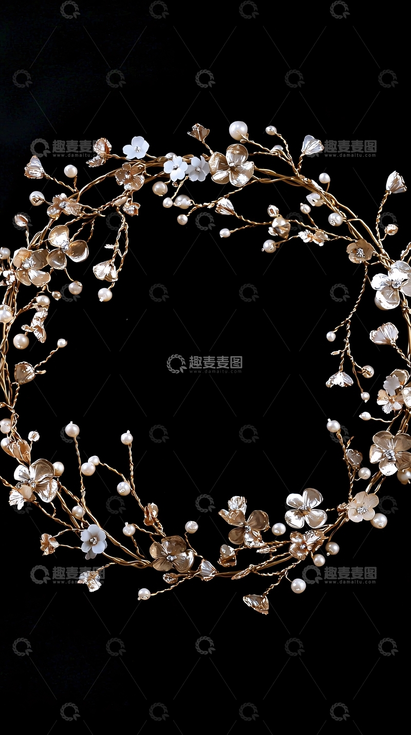 高清大图下载【趣麦麦图】金色花朵珍珠发饰