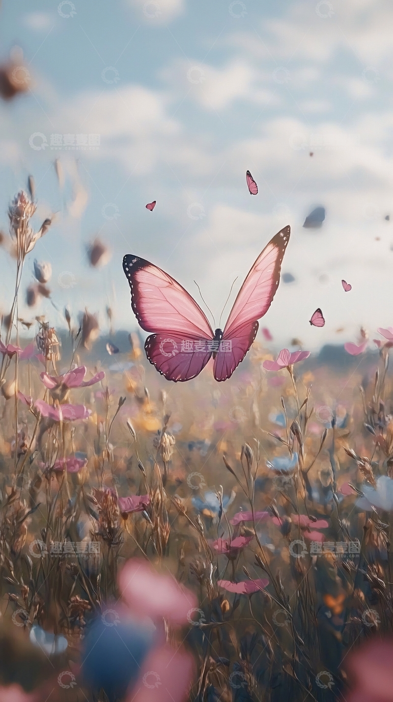 高清大图下载【趣麦麦图】粉色蝴蝶花海