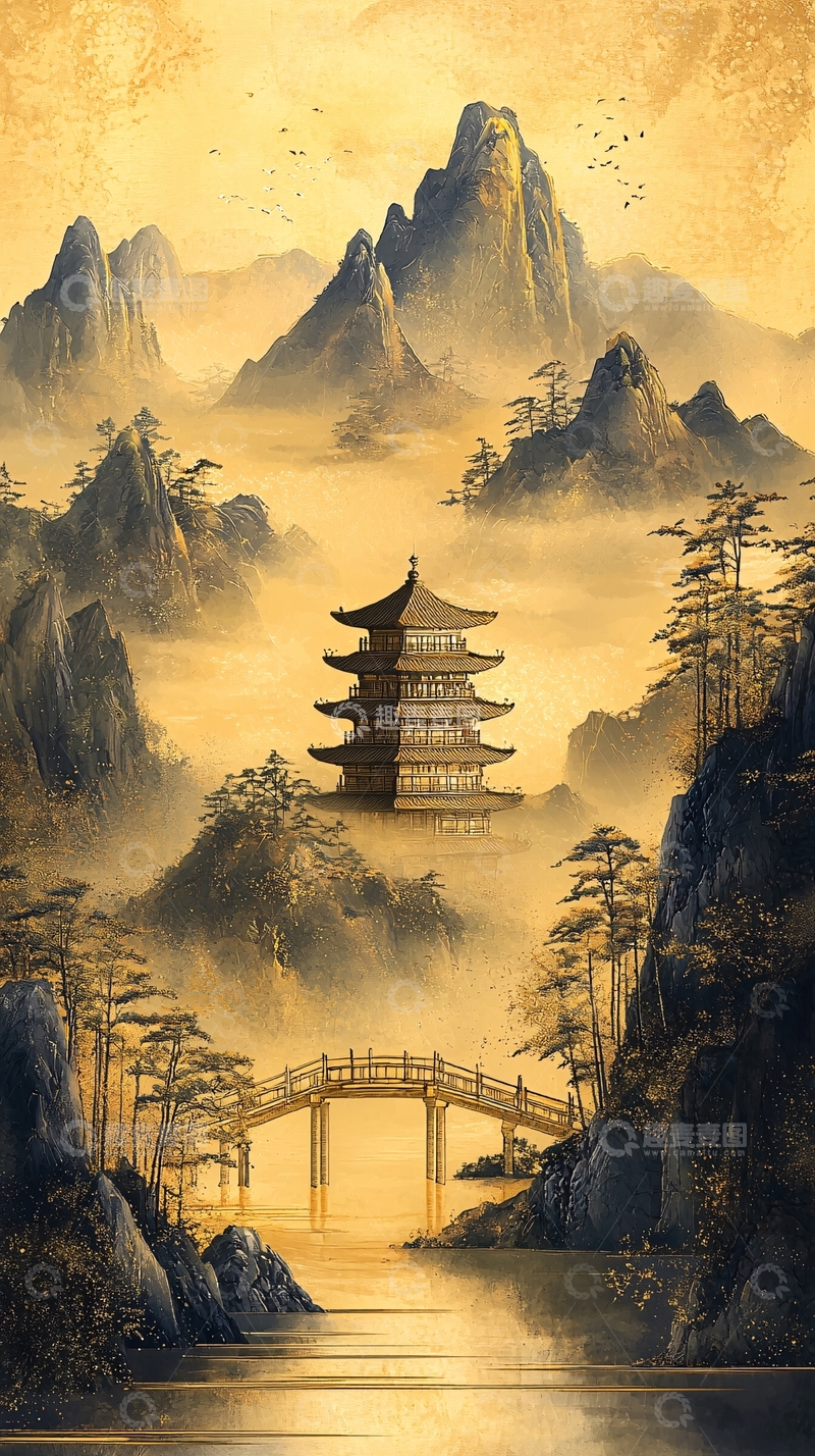 高清大图下载【趣麦麦图】古风山水亭台楼阁图