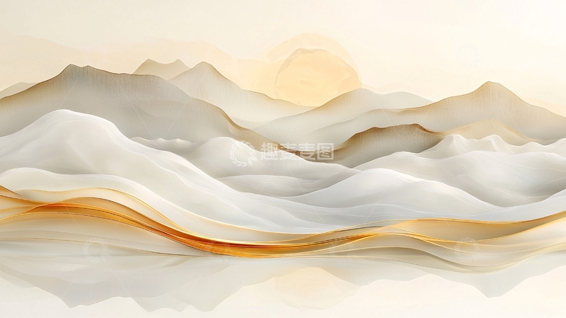 高清大图下载【趣麦麦图】水墨山水日出云海梦幻