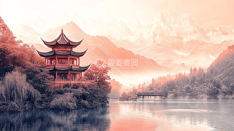 高清大图下载【趣麦麦图】中国风山水楼阁