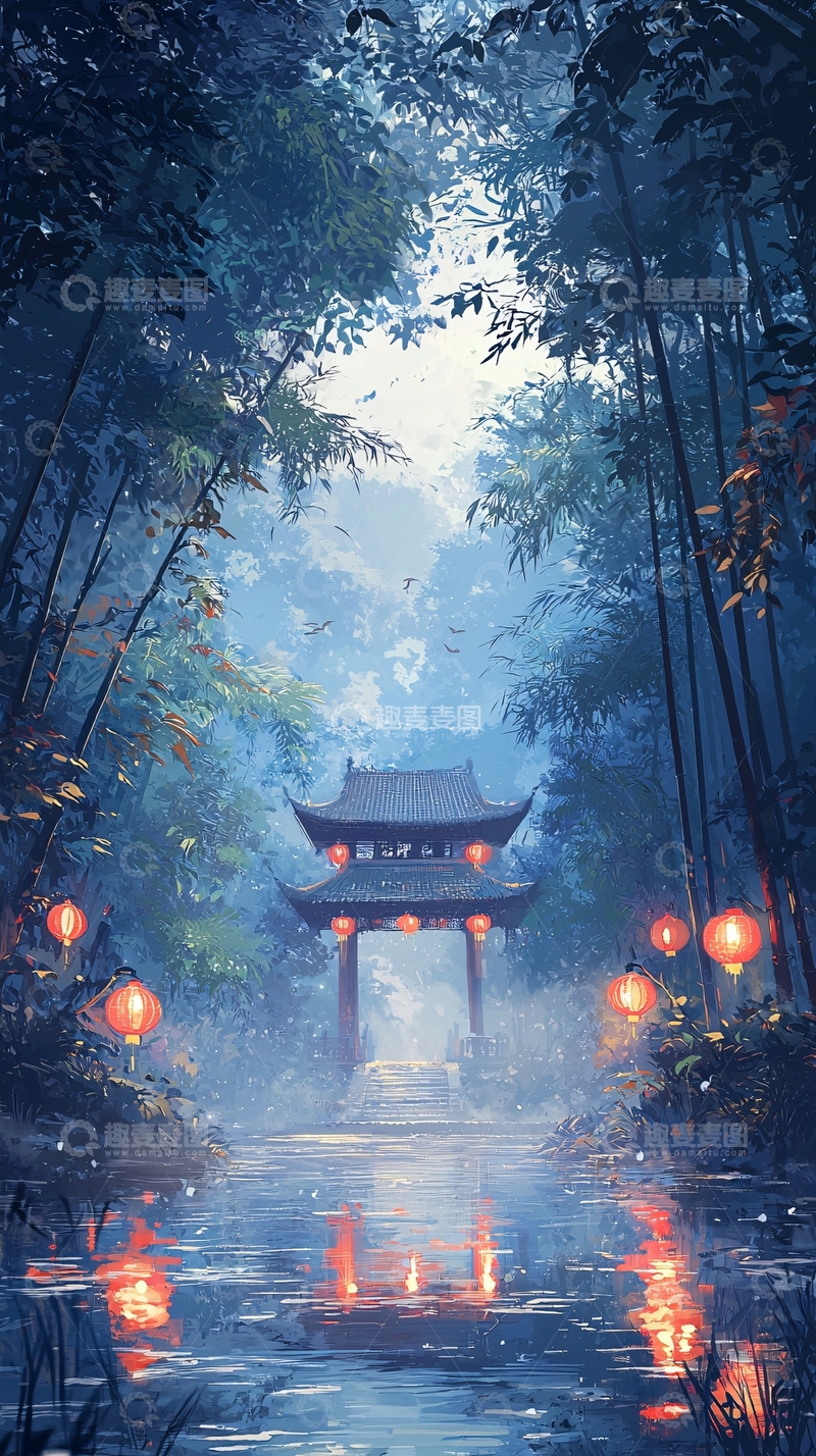 高清大图下载【趣麦麦图】中国风竹林小路亭台