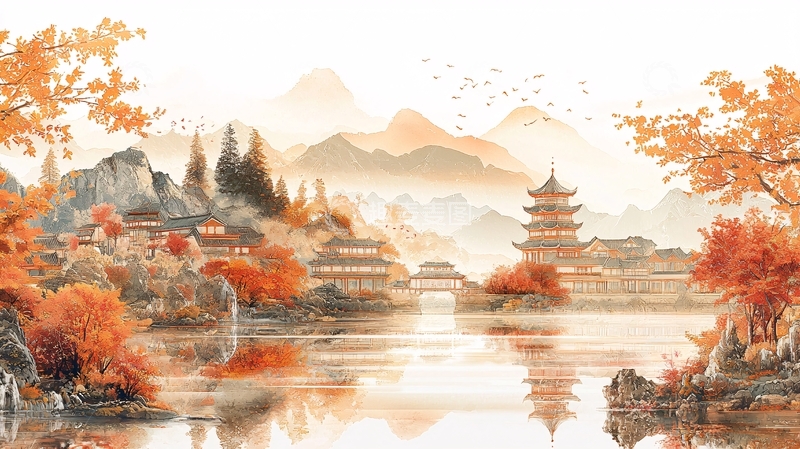 高清大图下载【趣麦麦图】水墨风秋景山水