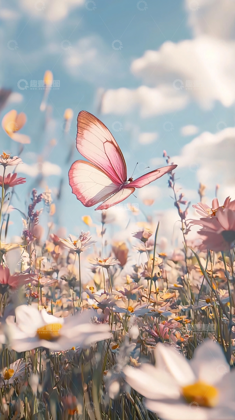 高清大图下载【趣麦麦图】粉蝶飞舞花海