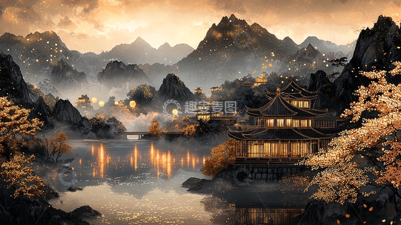 高清大图下载【趣麦麦图】山间古镇