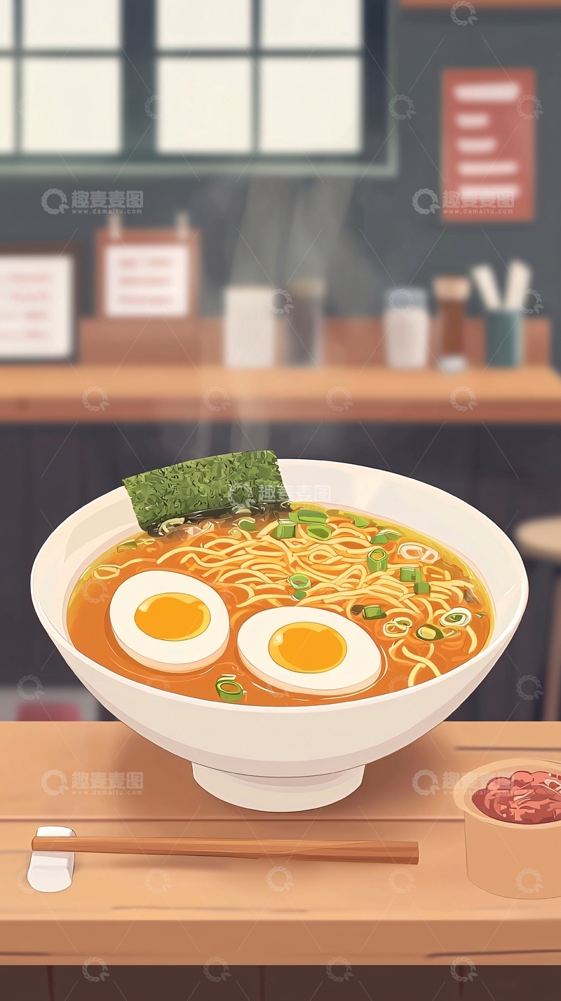 高清大图下载【趣麦麦图】日式拉面美食插画