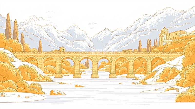 高清大图下载【趣麦麦图】雪山下的古老石桥