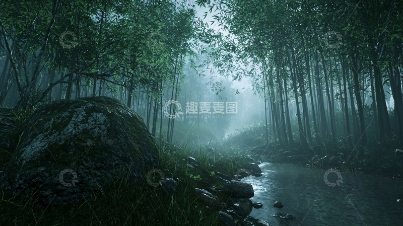 高清大图下载【趣麦麦图】雾气弥漫的幽静森林